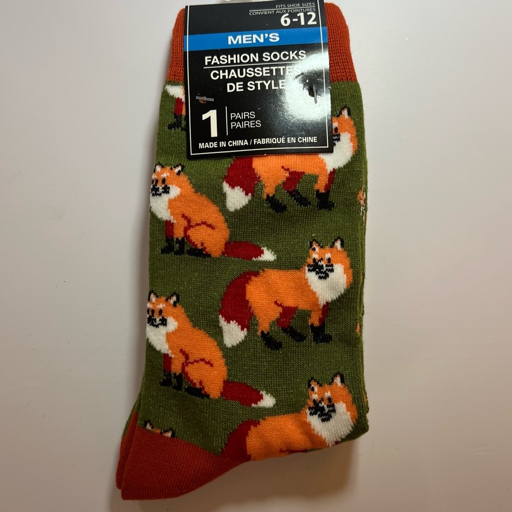 🆕Men’s Fashion Socks – Fox Pattern (Size 6–12) 🦊